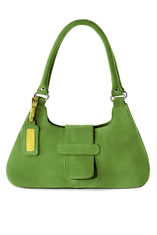 Grass green women's dress handbag, matching pumps and belts. Top view - Florence KOOIJMAN